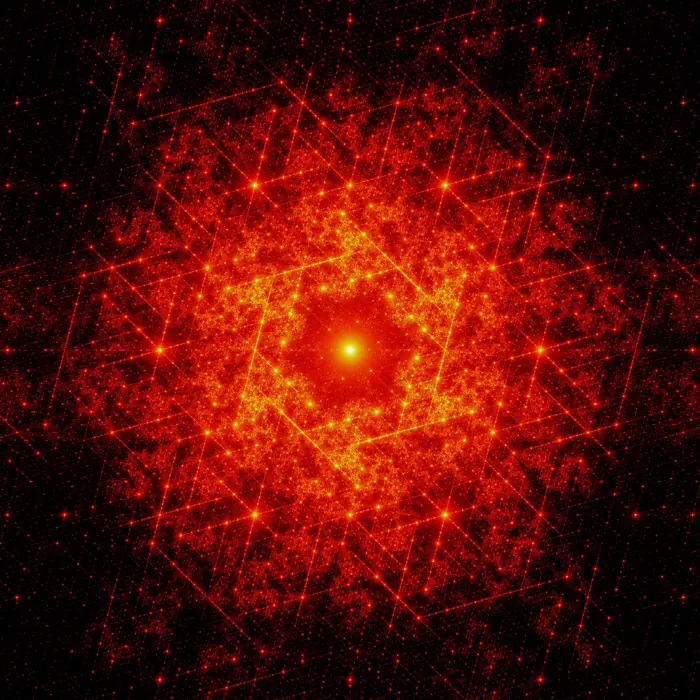 1. Aperiodic "Ein-Stein" monotile and its Fourier transform (crystal size: 150 tiles radius), reciprocal space