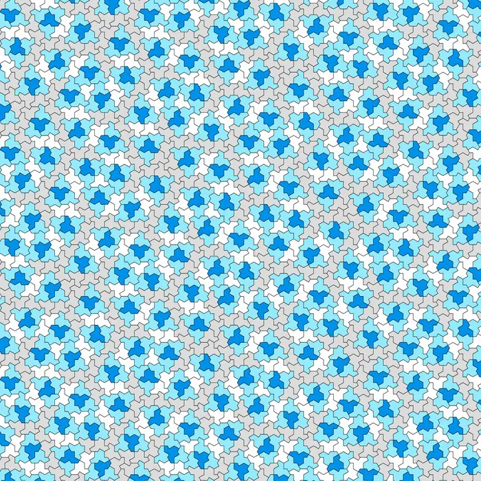 1. Aperiodic "Ein-Stein" monotile and its Fourier transform (crystal size: 150 tiles radius), real space