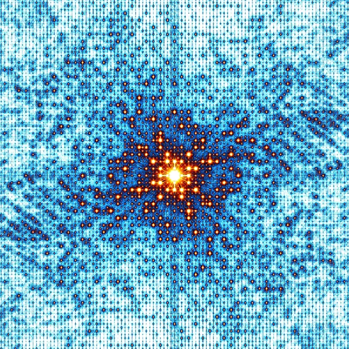 3. "Shells and Starfish" by M. C. Escher and its Fourier transform (crystal size: 40 unit cells radius), reciprocal space