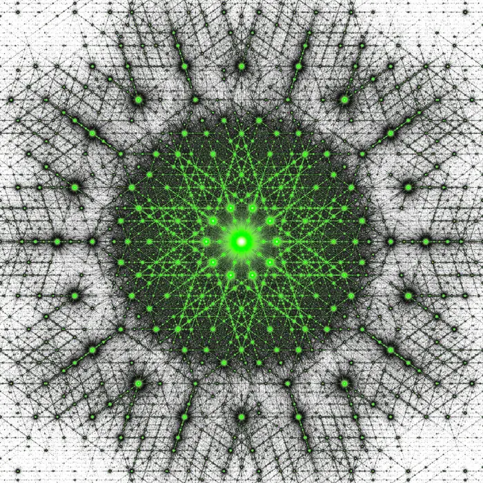 4. Penrose tiling #1 and its Fourier transform (crystal size: 500 tiles radius), reciprocal space