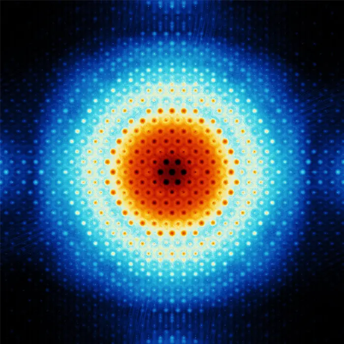 6. Ocellated lizard skin pattern produced by MC simulations and its Fourier transform (crystal size: 100 unit cell radius; inspired by "Lizard Skin Patterns and the Ising Model" by S. Zakany et al.), reciprocal space