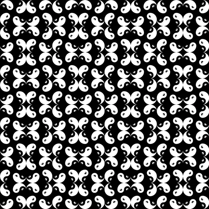 7. Fractal 太極圖 (tàijítú) mosaic and its Fourier transform (crystal size: 80 unit cells radius), real space