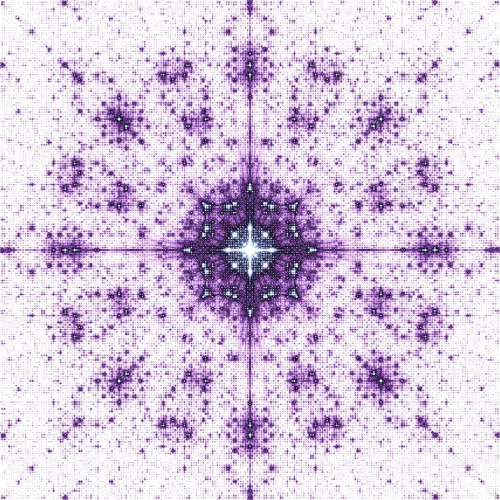 9. Handmade mosaic and its Fourier transform (crystal size: 12 tiles radius), reciprocal space