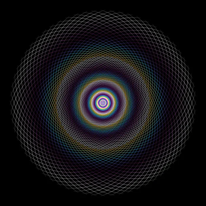 14. Crossed 'golden ratio' radial curves and their Fourier transform (total number of curves: 128), real space