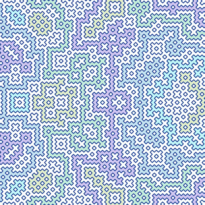 16. Handmade Hitomezashi (一目刺し) pattern and its Fourier transform (crystal size: 244 segments ratio), real space