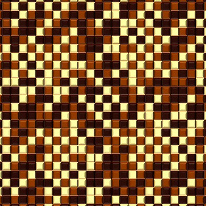 17. Disordered chocolate squares #1 and their Fourier transform (crystal size: 690 chocolate squares radius), real space
