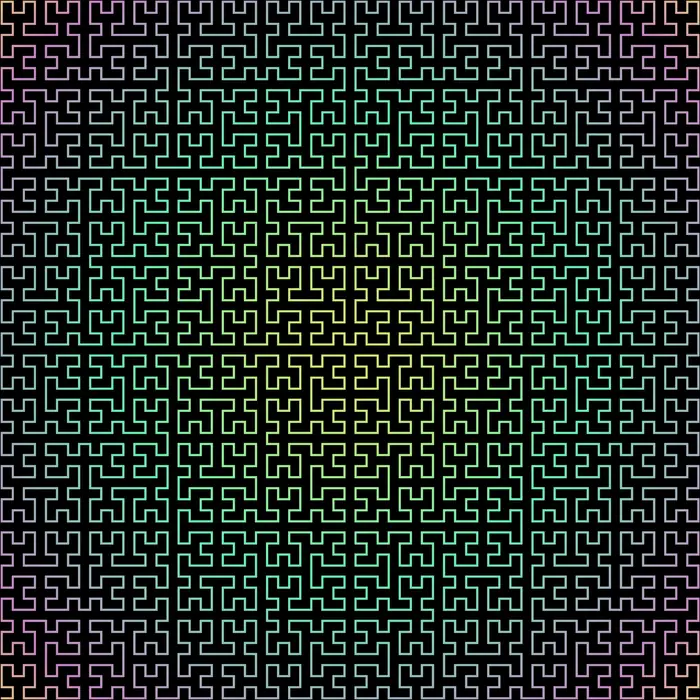 19. Hilbert curve and its Fourier transform (curve extension: 10 iterations), real space