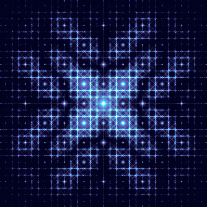 22. Aperiodic tiling from periodic sequence of tiles, and its Fourier transform (Crystal size: 320 tiles radius, number of tiles in the repeating sequence: 3), reciprocal space