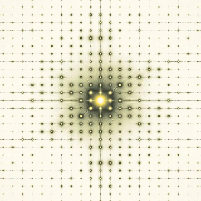 23. A Totoro (トトロ) crystal and its Fourier transform (crystal size: 160 Totoros radius) Created on World Mental Health Day to remind us to be kind especially to those who act mean or weird due to their hidden struggles. Be soft, be Totoro., reciprocal space