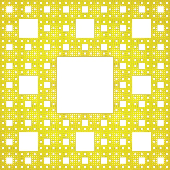 25. Menger sponge fractal and its Fourier transform (Fractal dimension: 8^8 squares), real space