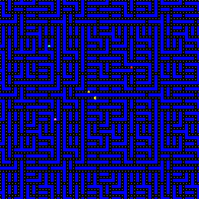 31. Aperiodic Pacman labyrinth and its Fourier transform (crystal size: 85 tiles radius; 4 types of tile), real space