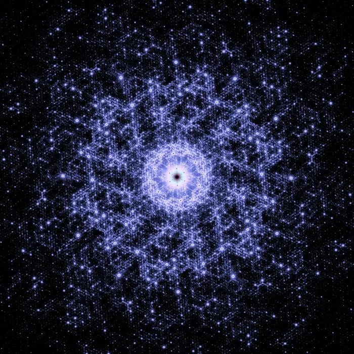 34. "Spectre" aperiodic chiral monotile and its Fourier transform (crystal size: 75 tiles radius), reciprocal space