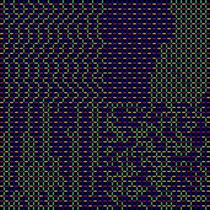 43. Multivariate distribution of colours in a molecular structure and its Fourier transform (4 variants of correlation parameters, one for each quadrant of the image)., real space