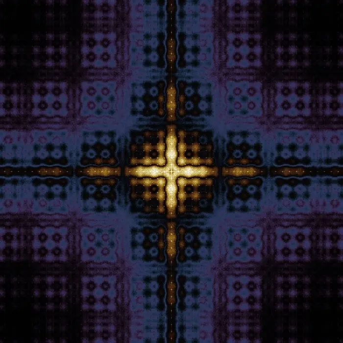 45. Square version of the "Healing grid" optical illusion by Ryota Kanai, and its Fourier transform., reciprocal space