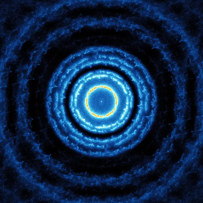 46. Domain boundaries and strain emerging from simulated phyllotaxy, and its Fourier transform. Matthew Pennybacker and Alan C. Newell. (2013), Phys. Rev. Lett. 110, 248104;, reciprocal space