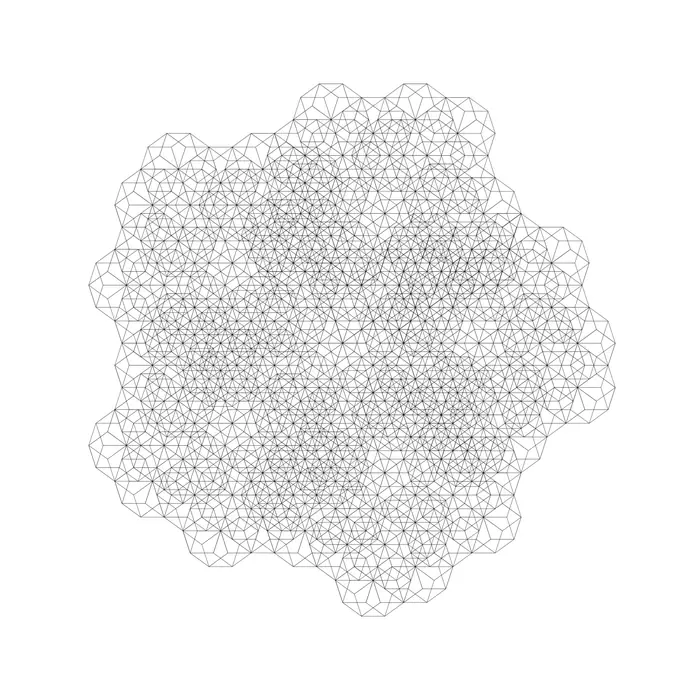 48. Composition of pentagons according to a custom rule, and its Fourier transform. Number of pentagons: 3x(5^4), real space