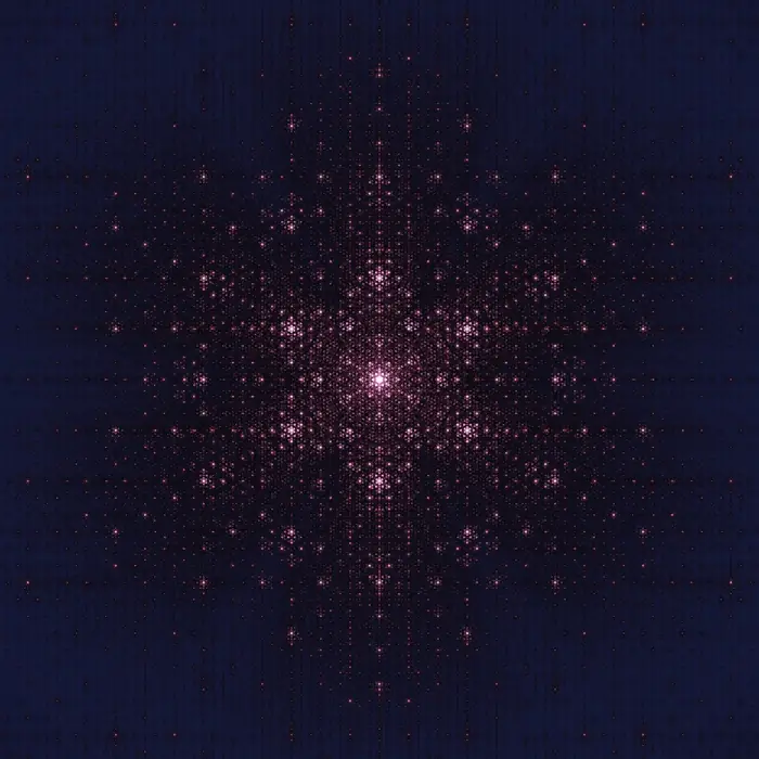 49. A 'kissing circles' fractal and its Fourier transform (Number of circles: 1+7^6), reciprocal space