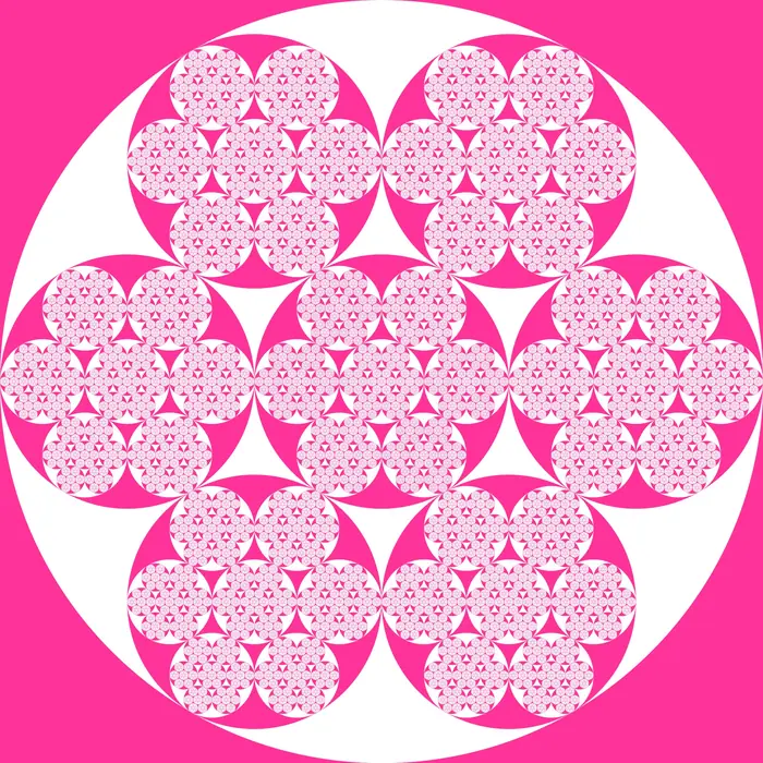 49. A 'kissing circles' fractal and its Fourier transform (Number of circles: 1+7^6), real space