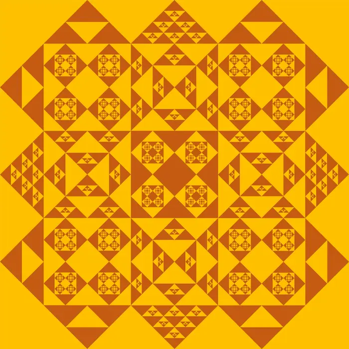 53. Composition of triangles and squares with features reminiscent of fractals, and its Fourier transform., real space